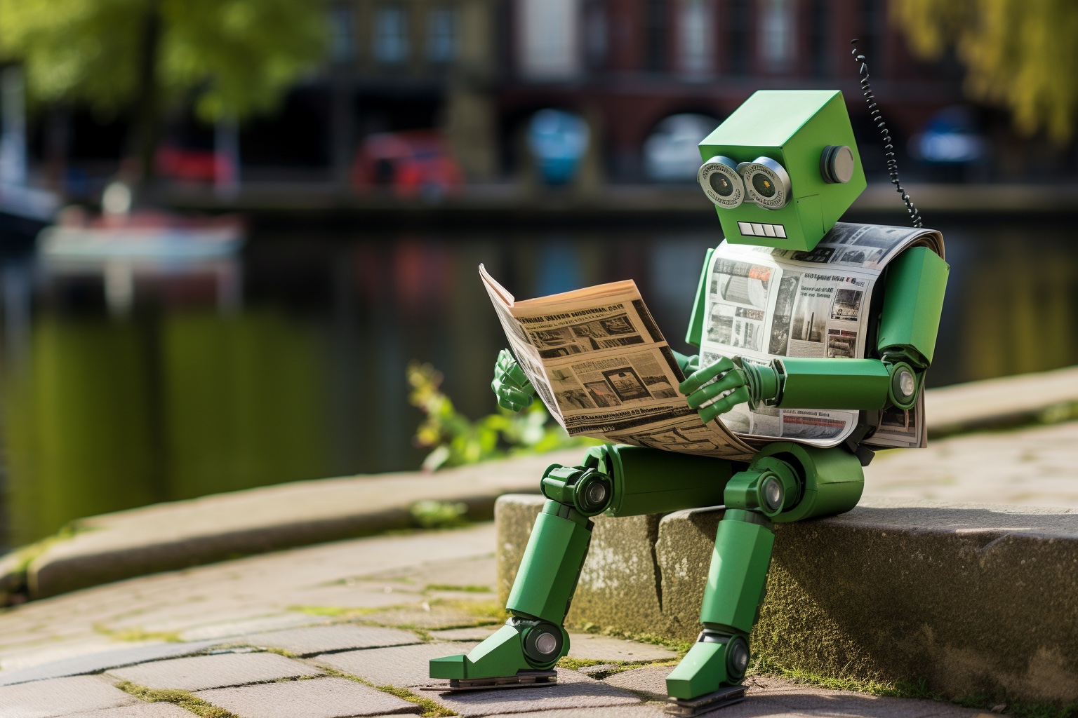 Freischreiber-Roboter von tactile.news liest Zeitung in Lüneburg