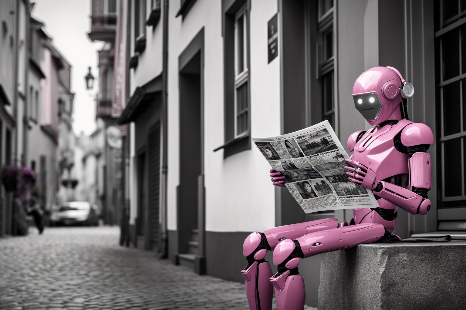 tactile.news-Roboter liest Zeitung in der Altstadt von Lüneburg